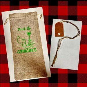 Drink Up Grinches Burlap Wine Gift Bag